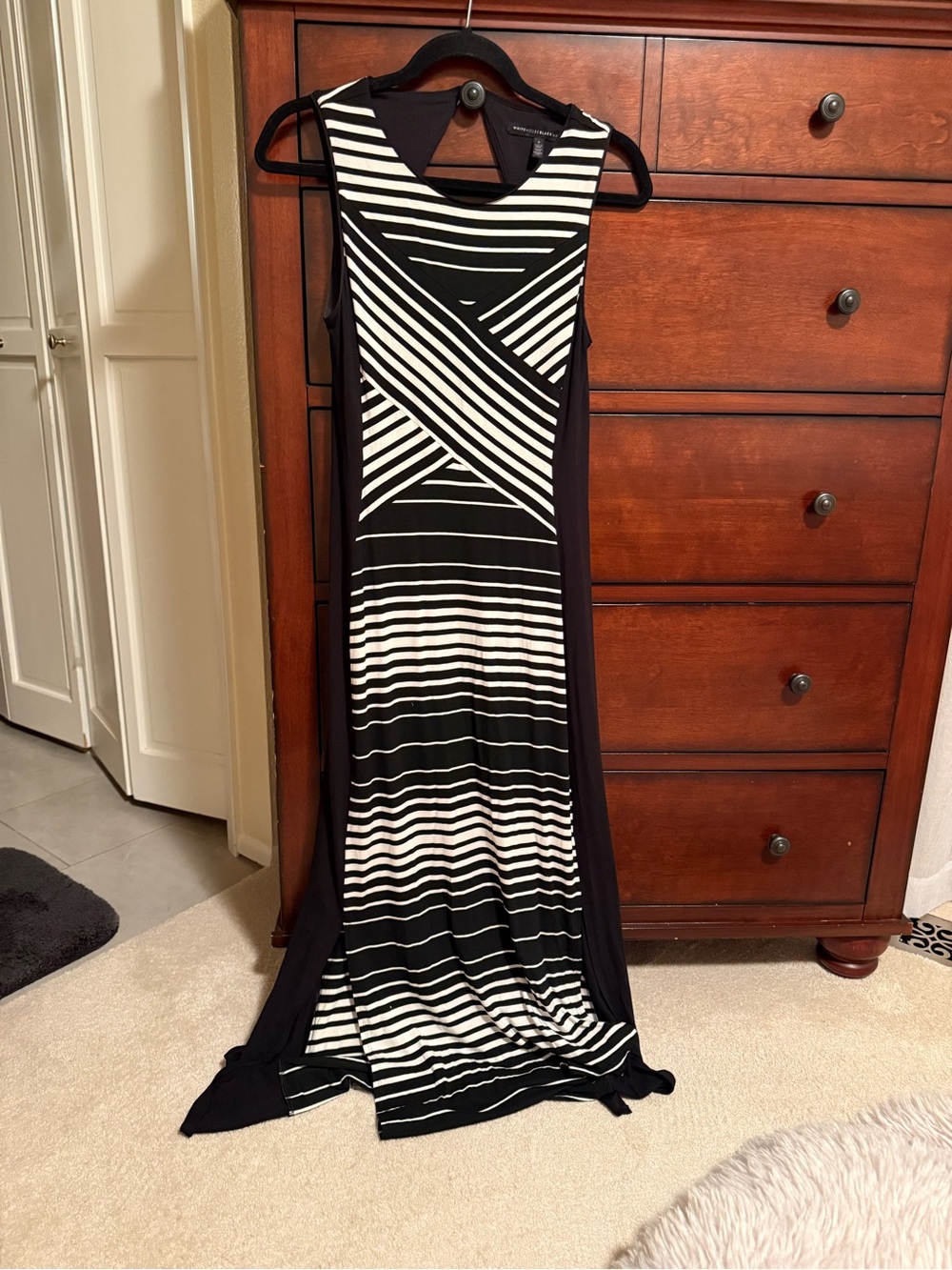 White House Black Market Black & White Striped Maxi Dress